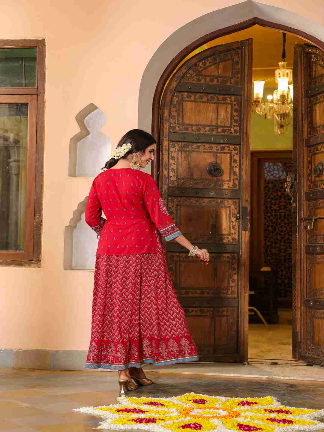Red Rayon Printed Maxi Dress