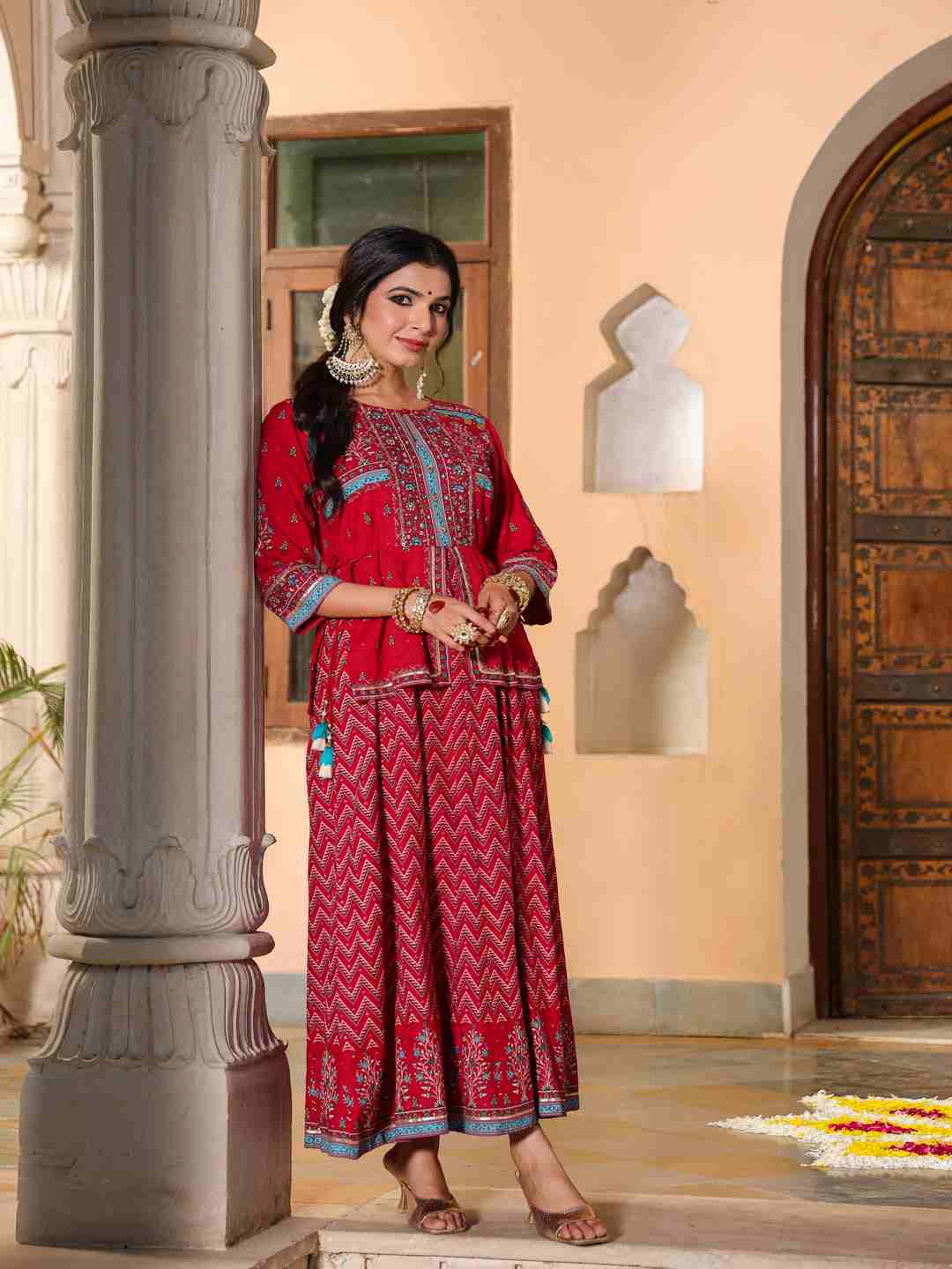 Red Rayon Printed Maxi Dress