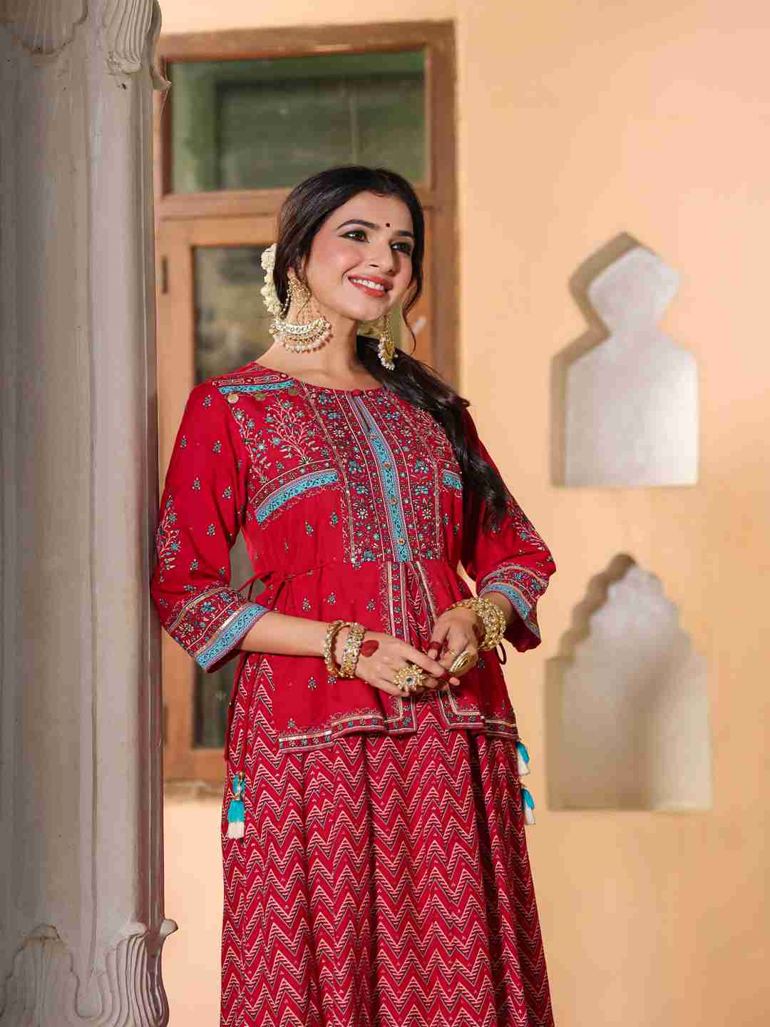 Red Rayon Printed Maxi Dress