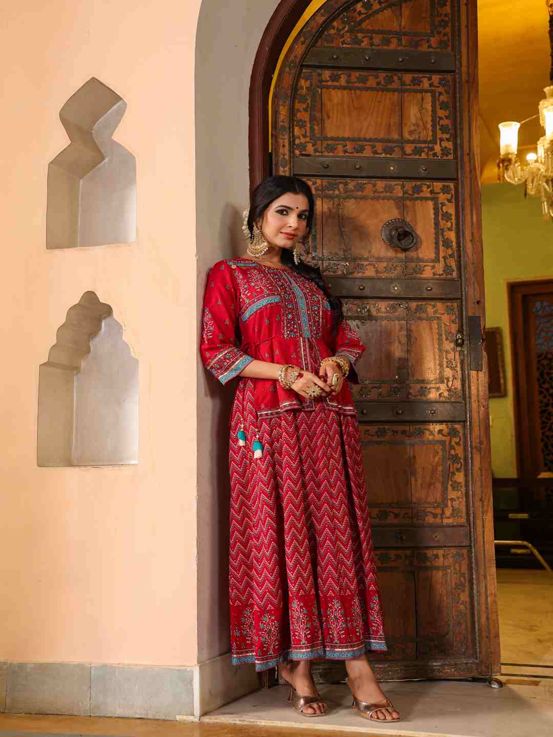 Red Rayon Printed Maxi Dress