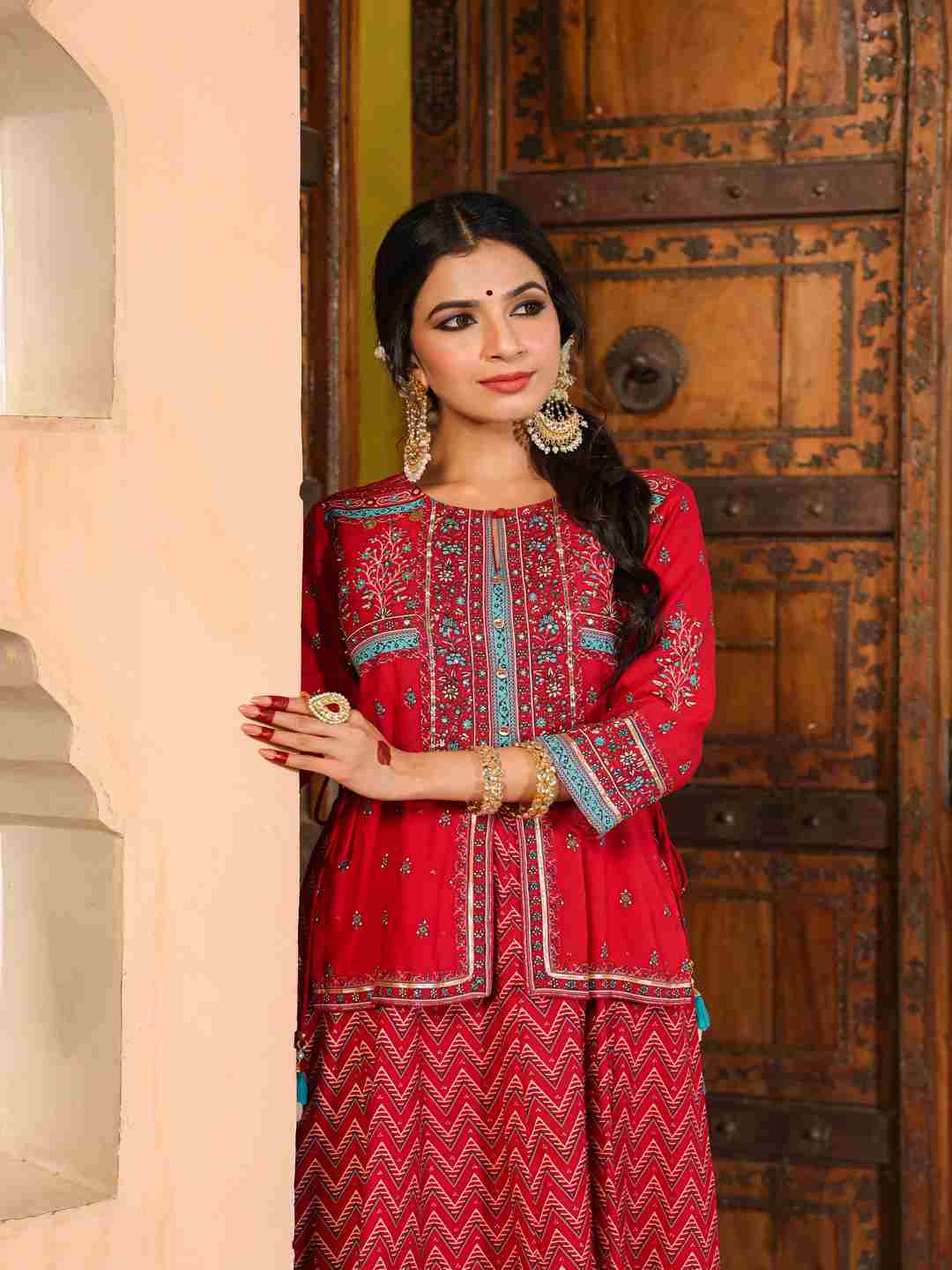Red Rayon Printed Maxi Dress