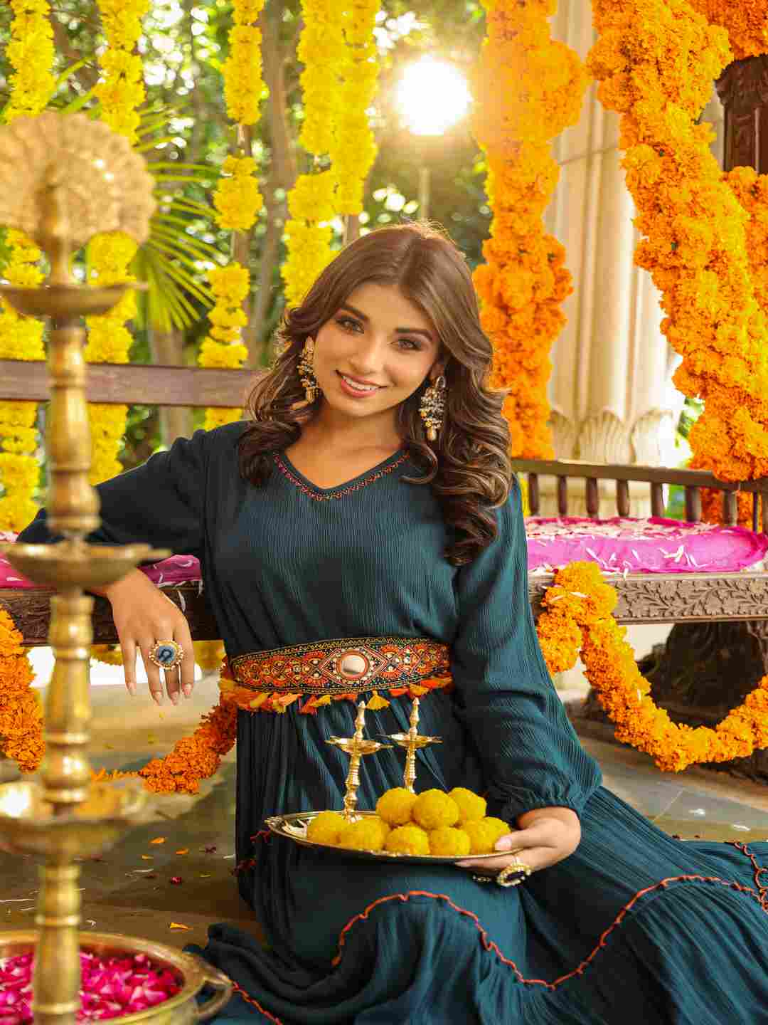 Bottle Green Rayon Crepe Tiered Maxi Dress