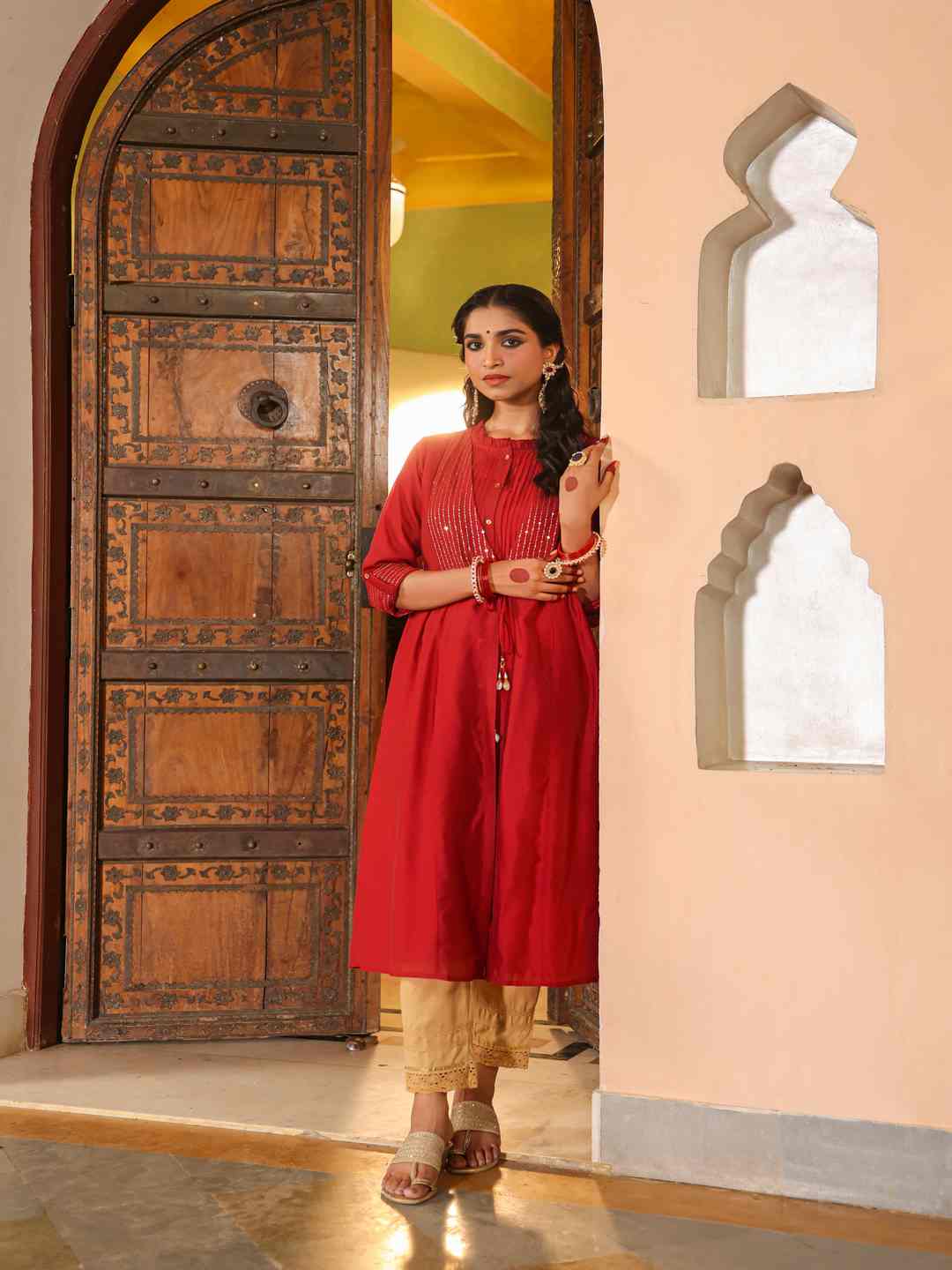 Maroon Chanderi Embroidered Jacket Style Kurta Dress