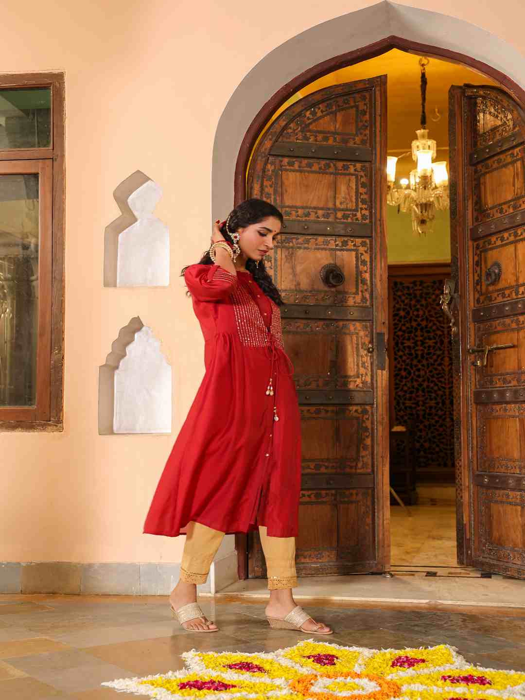 Maroon Chanderi Embroidered Jacket Style Kurta Dress