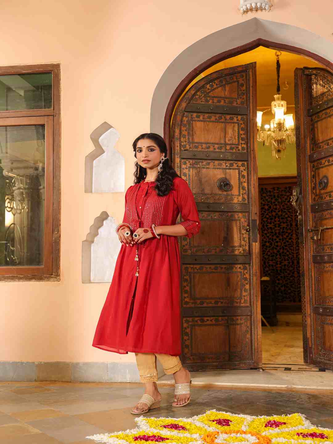 Maroon Chanderi Embroidered Jacket Style Kurta Dress