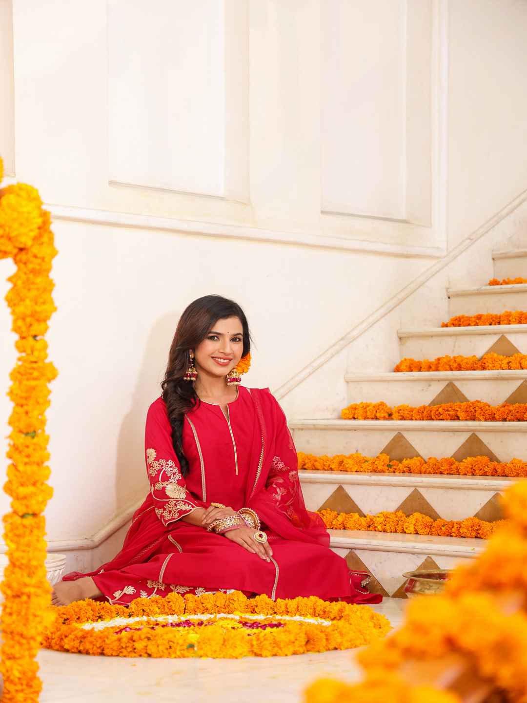 Fuchsia Chanderi Gota Patti Kurta, Palazzo & Dupatta Set