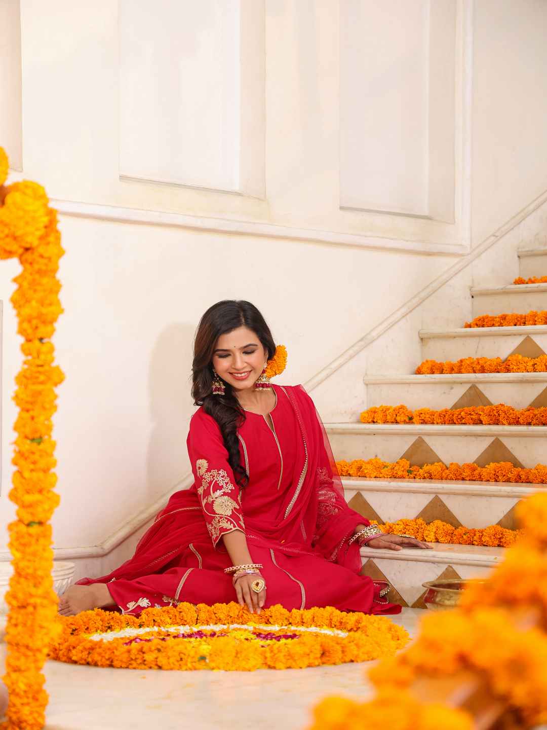 Fuchsia Chanderi Gota Patti Kurta, Palazzo & Dupatta Set
