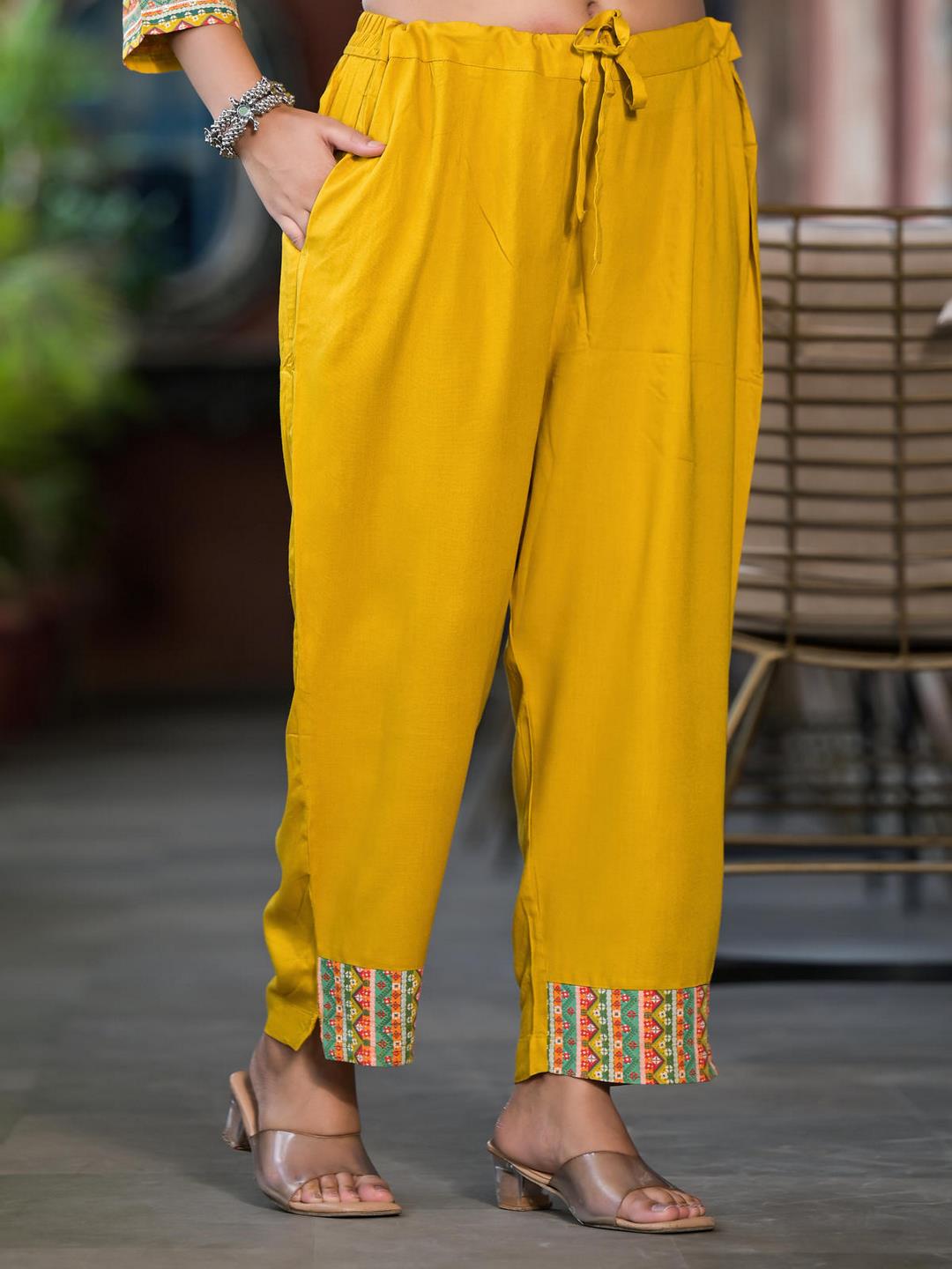 Mustard Floral Printed Liva Rayon Kurta Pant And Dupatta Set With Sequins