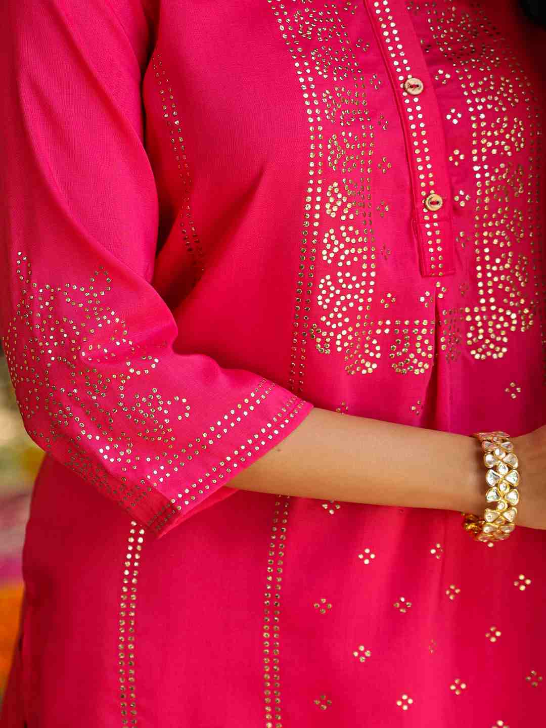 Fuchsia Chinon Silk Mukesh Work Straight Tunic