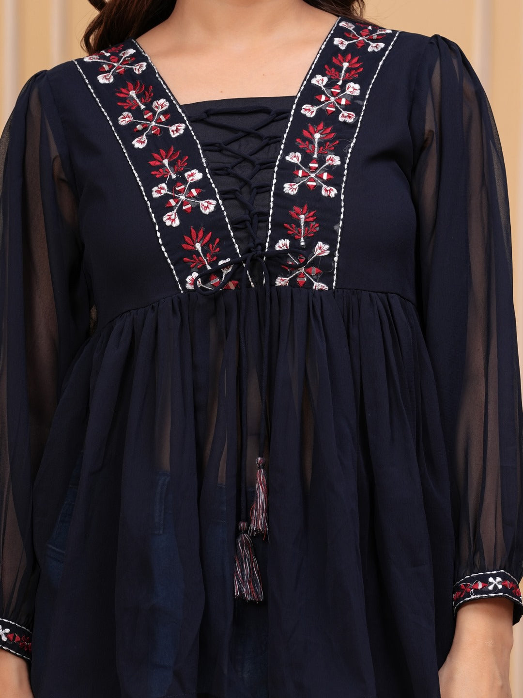 Navy Blue Georgette Solid Top