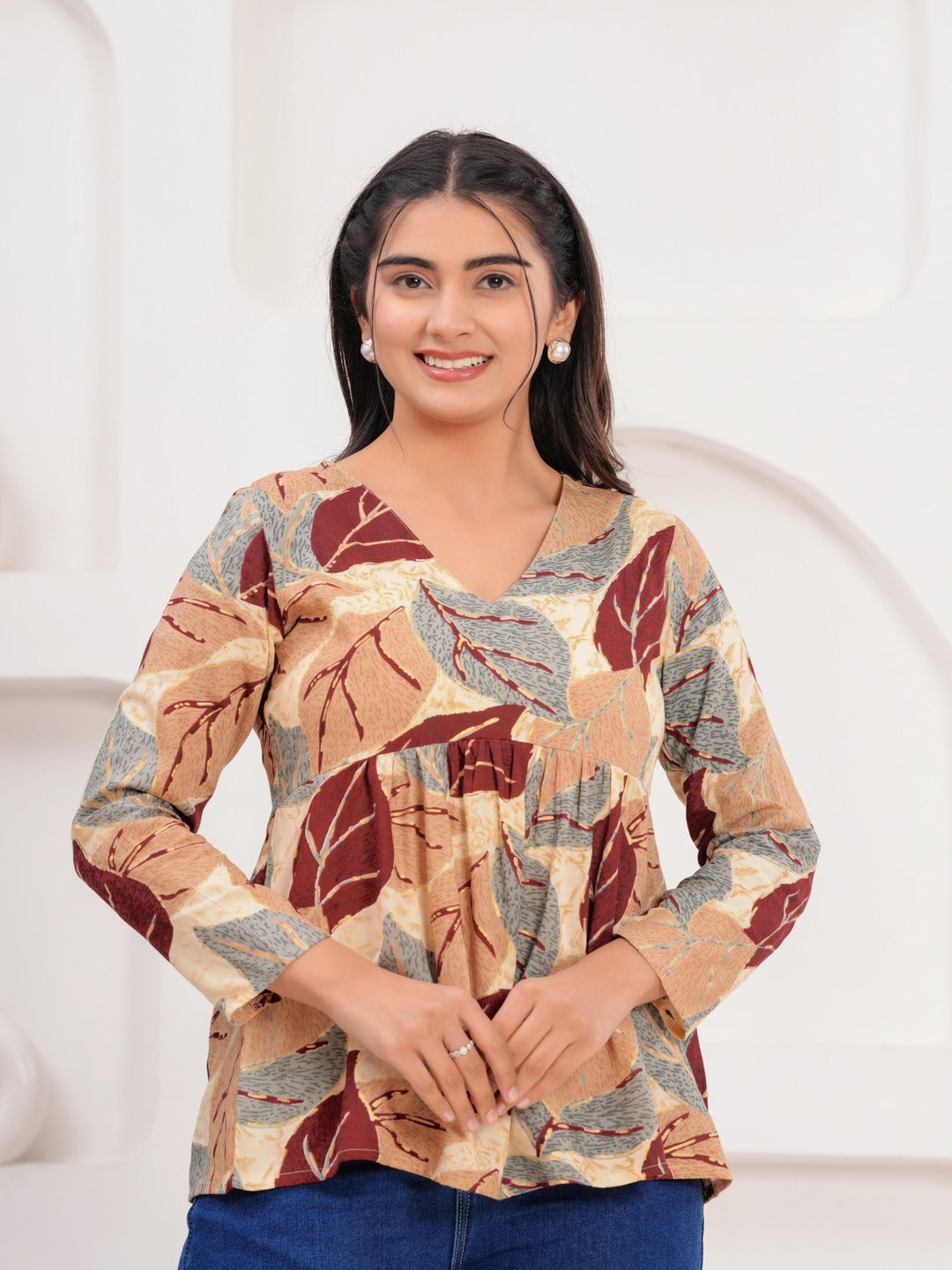 Grey Maroon Printed Tops & Tunic