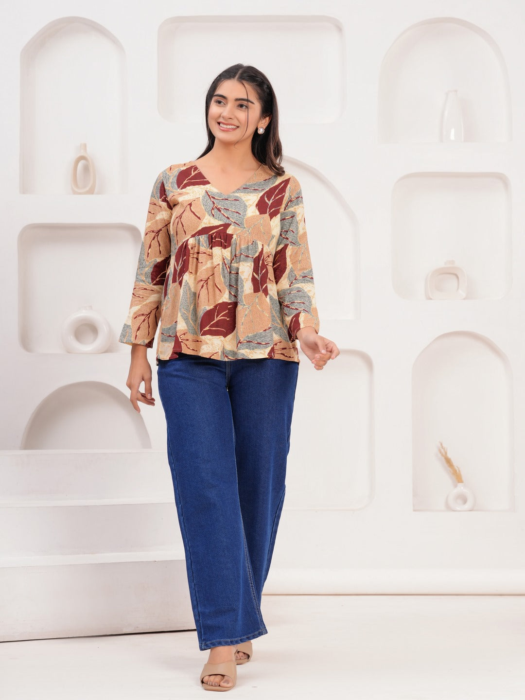 Grey Maroon Printed Tops & Tunic
