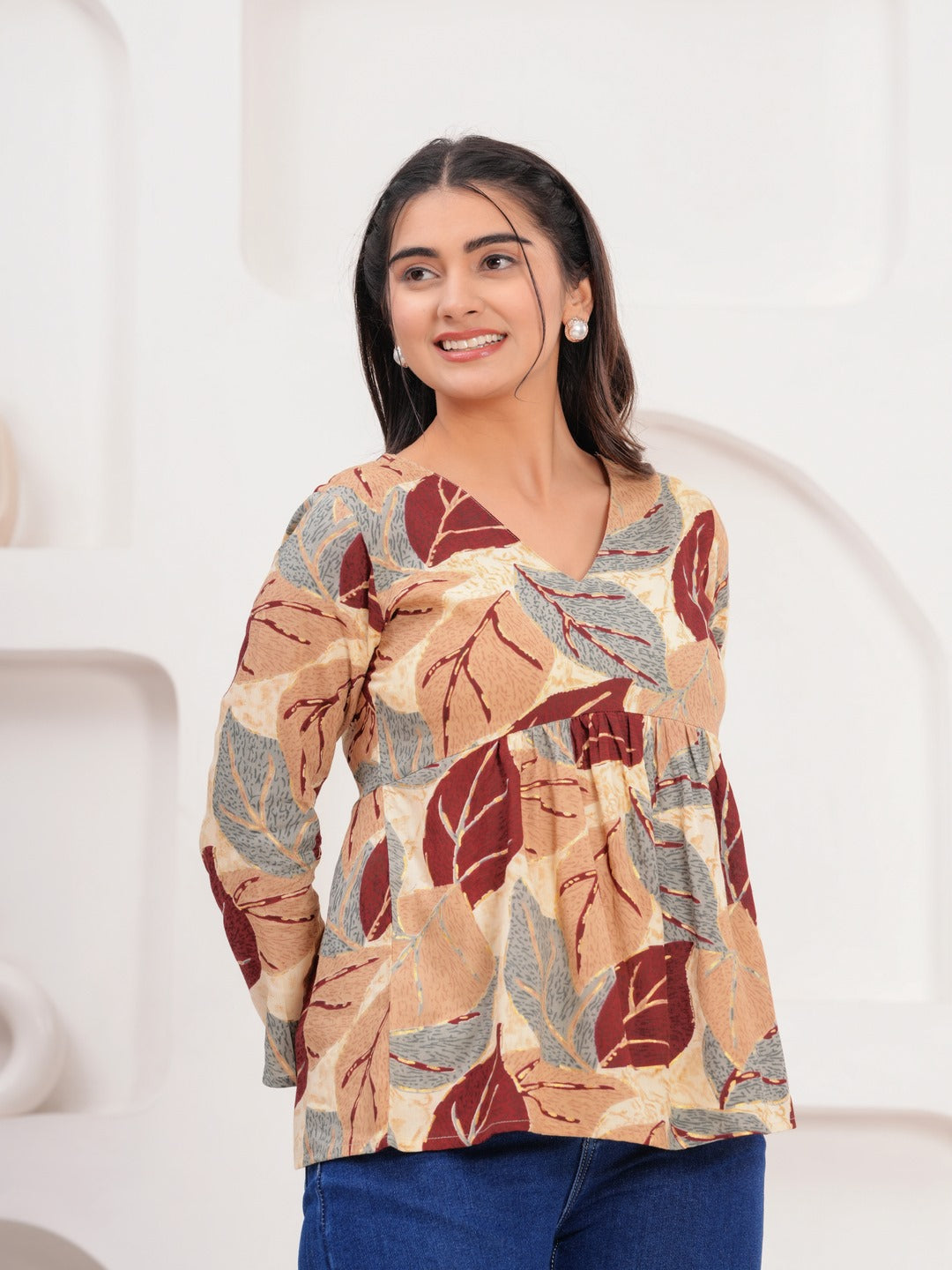 Grey Maroon Printed Tops & Tunic