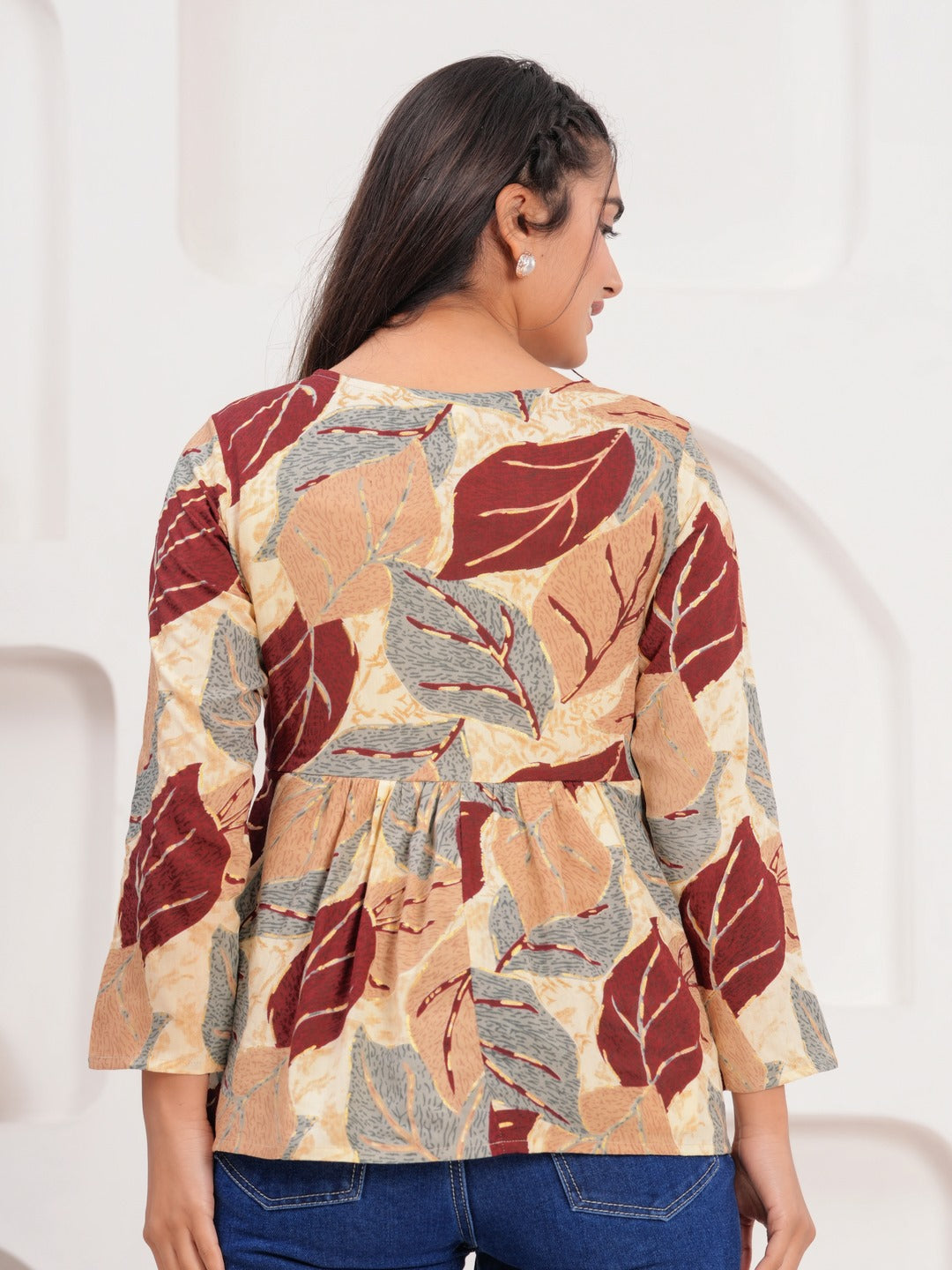 Grey Maroon Printed Tops & Tunic