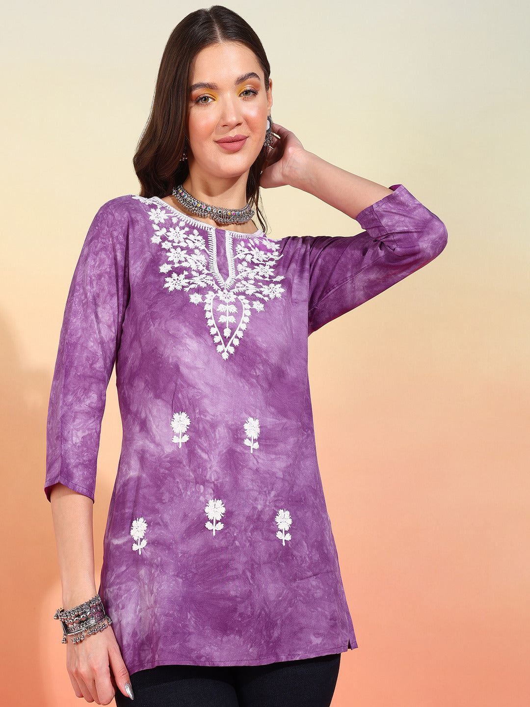 Straight Embroidered Viscose Rayon Tunic