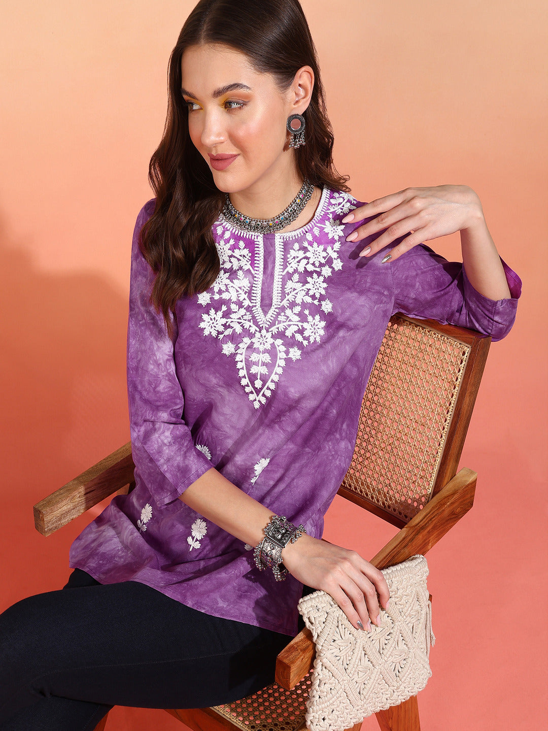 Straight Embroidered Viscose Rayon Tunic
