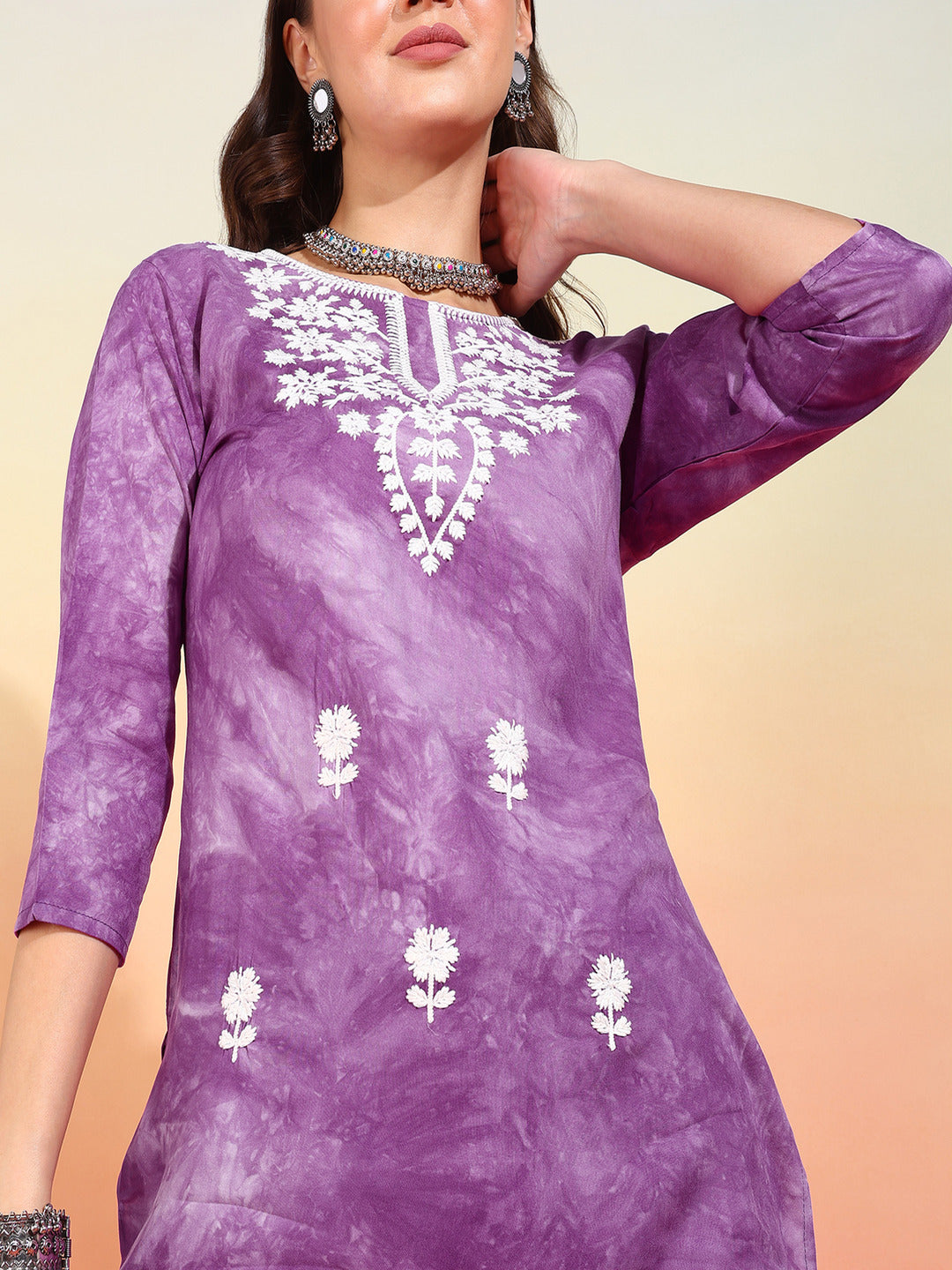 Straight Embroidered Viscose Rayon Tunic