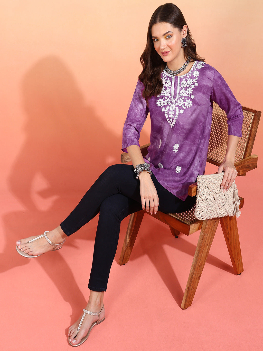 Straight Embroidered Viscose Rayon Tunic