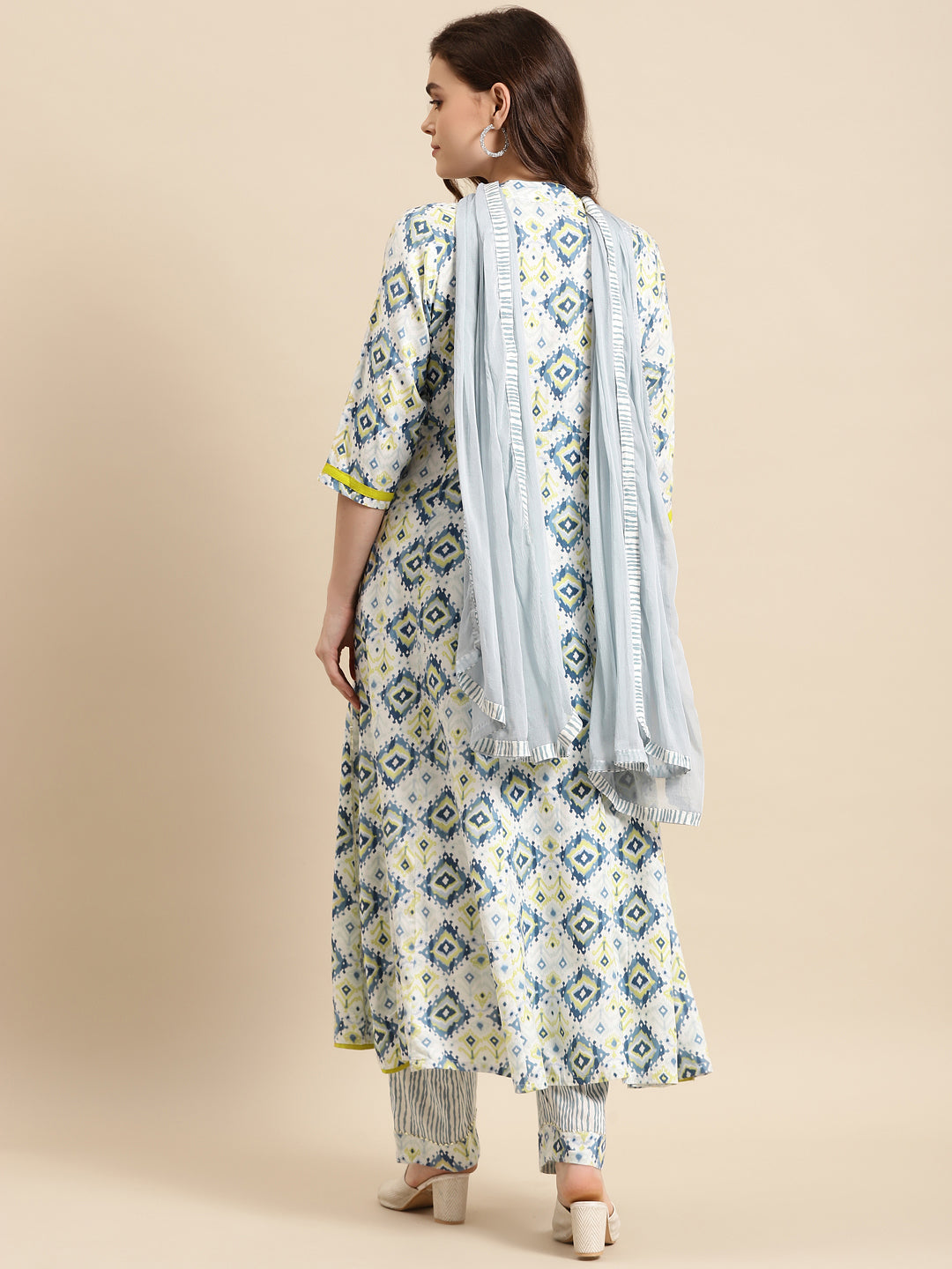 Embroidered Long A-Line Rayon Kurta Set With Dupatta