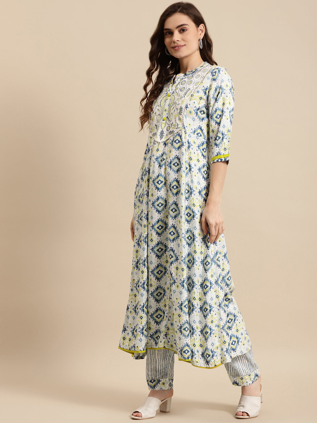 Embroidered Long A-Line Rayon Kurta Set With Dupatta