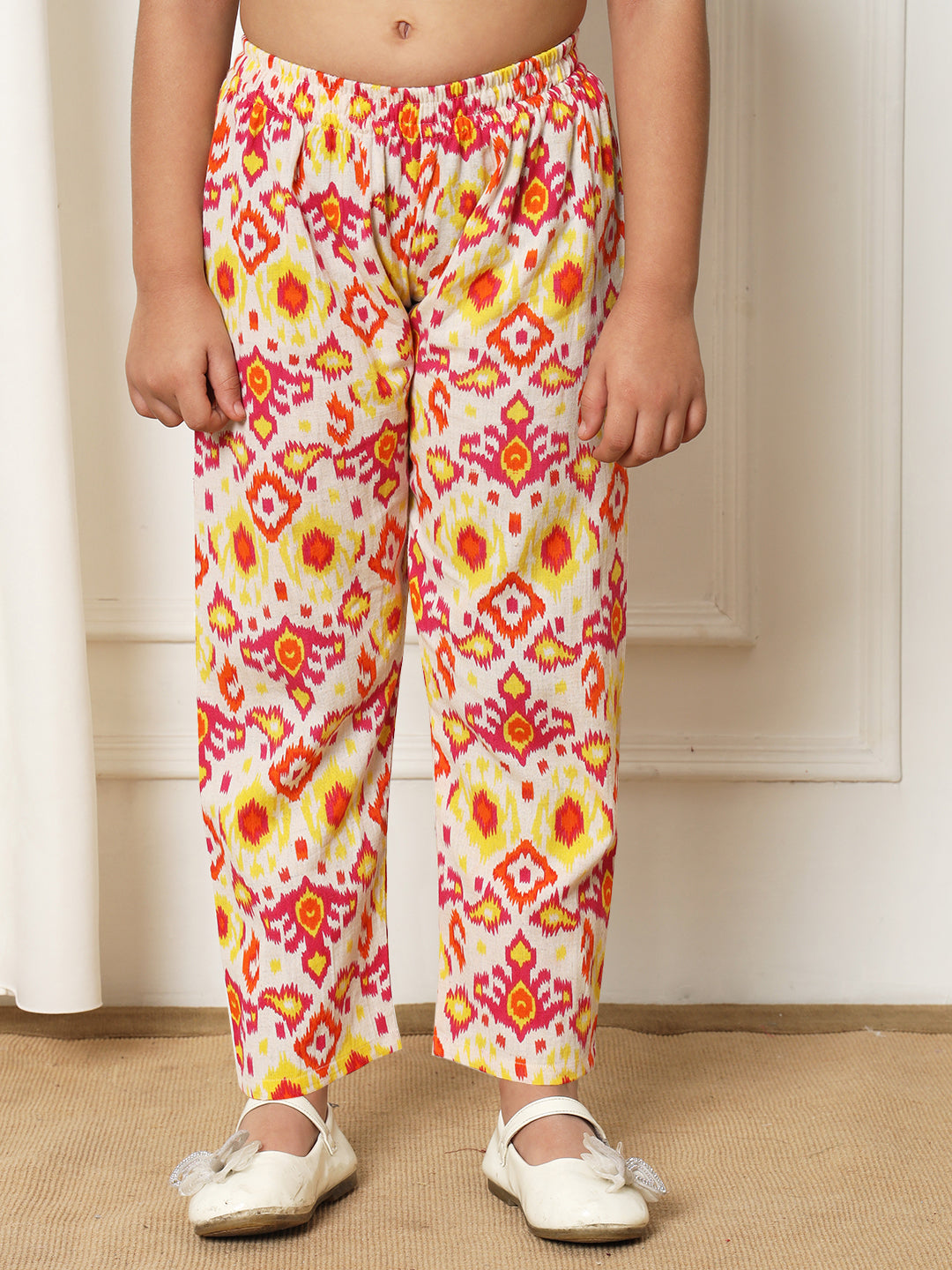 Girls Straight style Cotton fabric Pink color Co-ord set