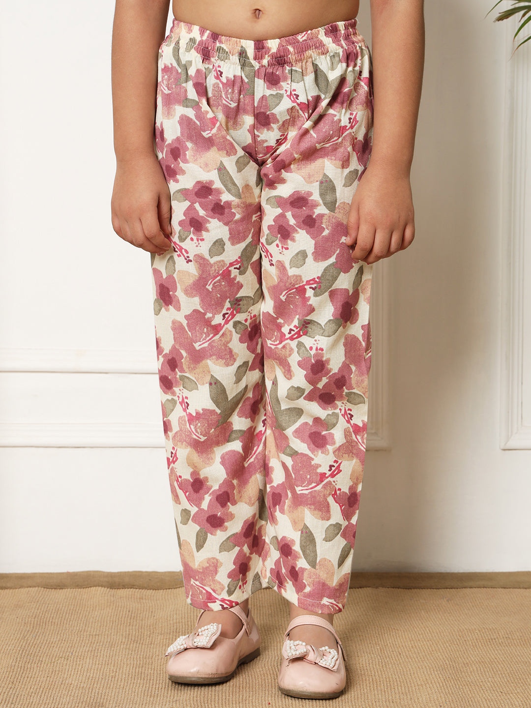 Girls Straight style Cotton fabric Mauve color Co-ord set