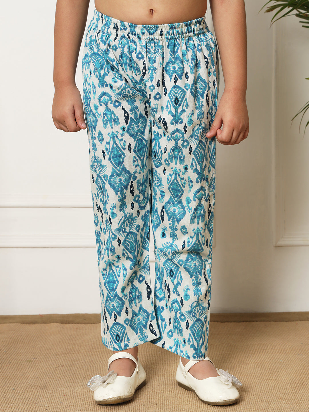 Girls Straight style Cotton fabric Blue color Co-ord set