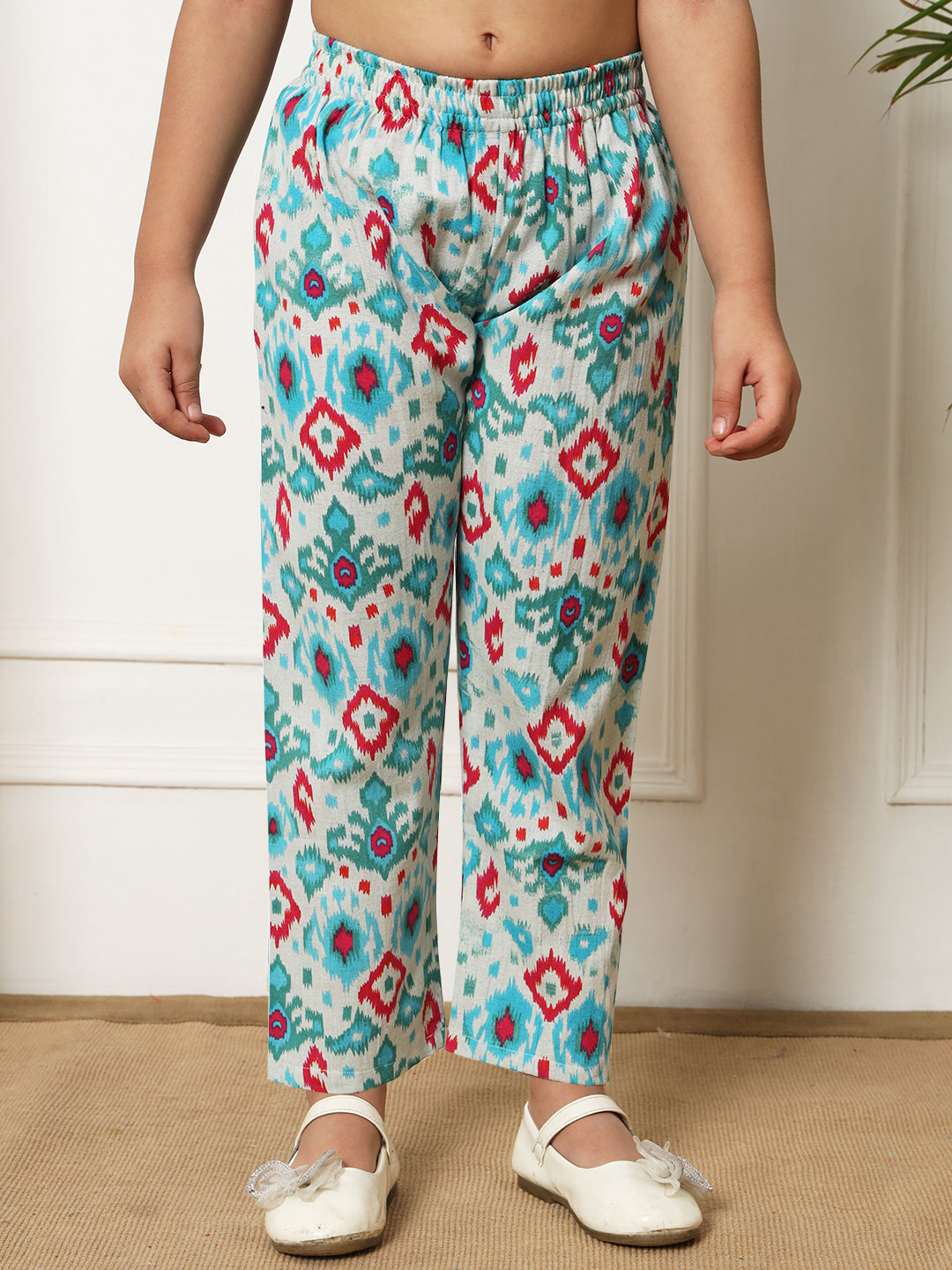 Girls Straight style Cotton fabric Blue color Co-ord set