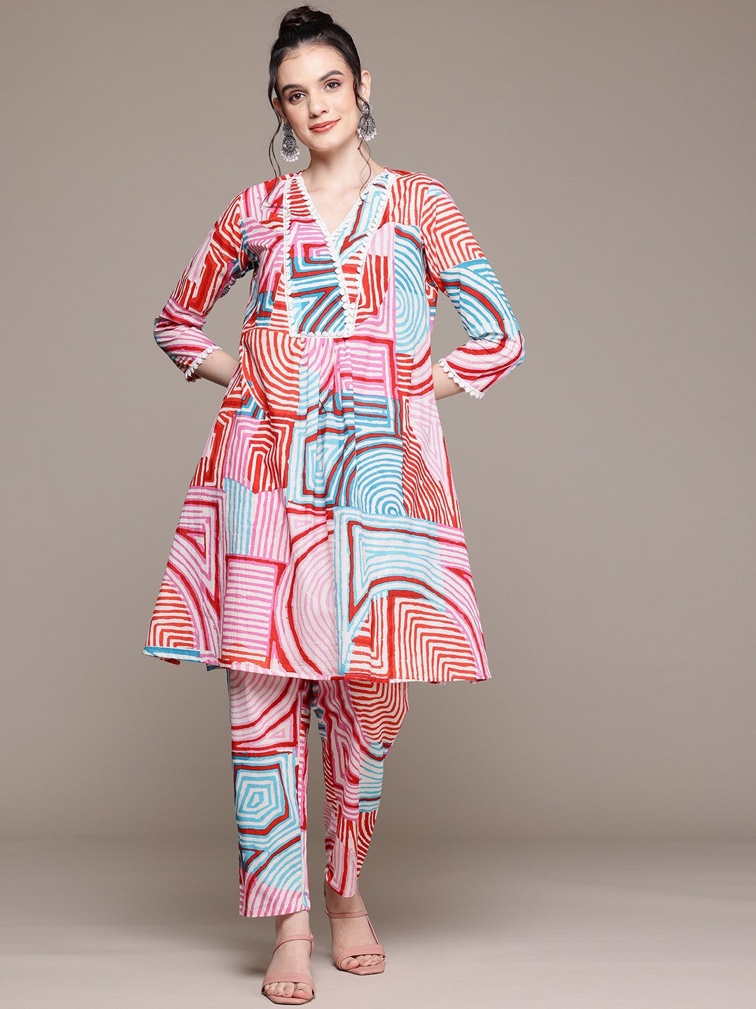 A Line Style Cotton Fabric Multi Color Co-Ord Set