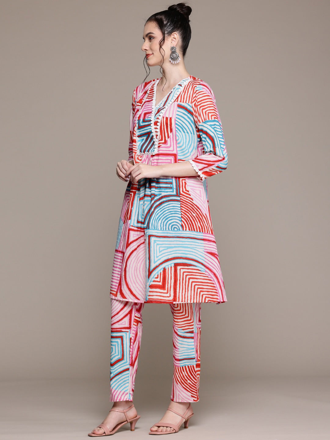 A Line Style Cotton Fabric Multi Color Co-Ord Set