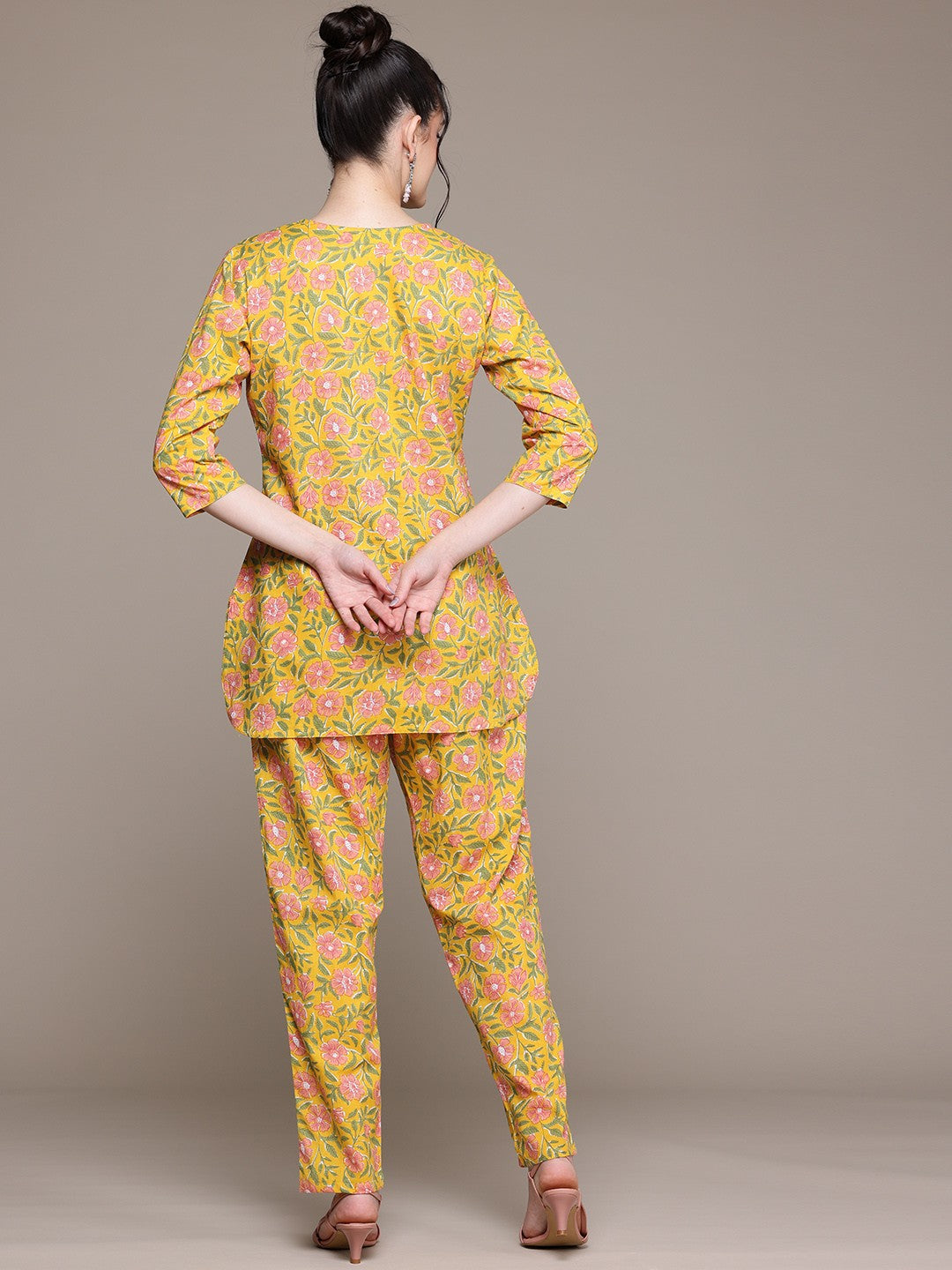 Straight Style Cotton Fabric Yellow Color Co-Ord Set