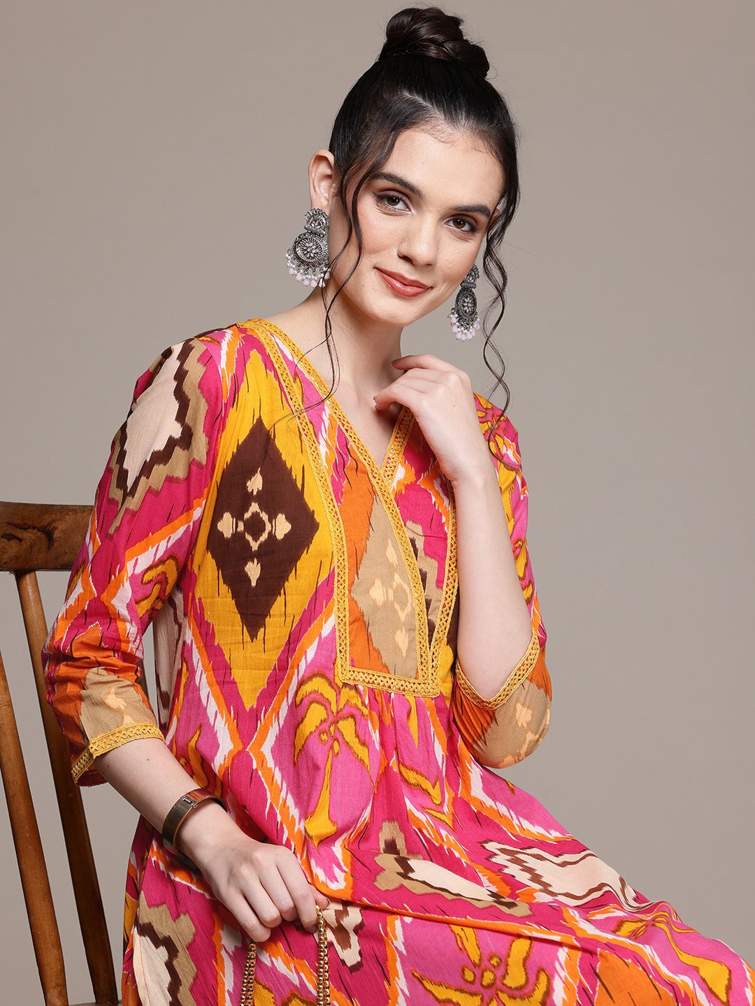 A Line Style Cotton Fabric Multi Color Co-Ord Set