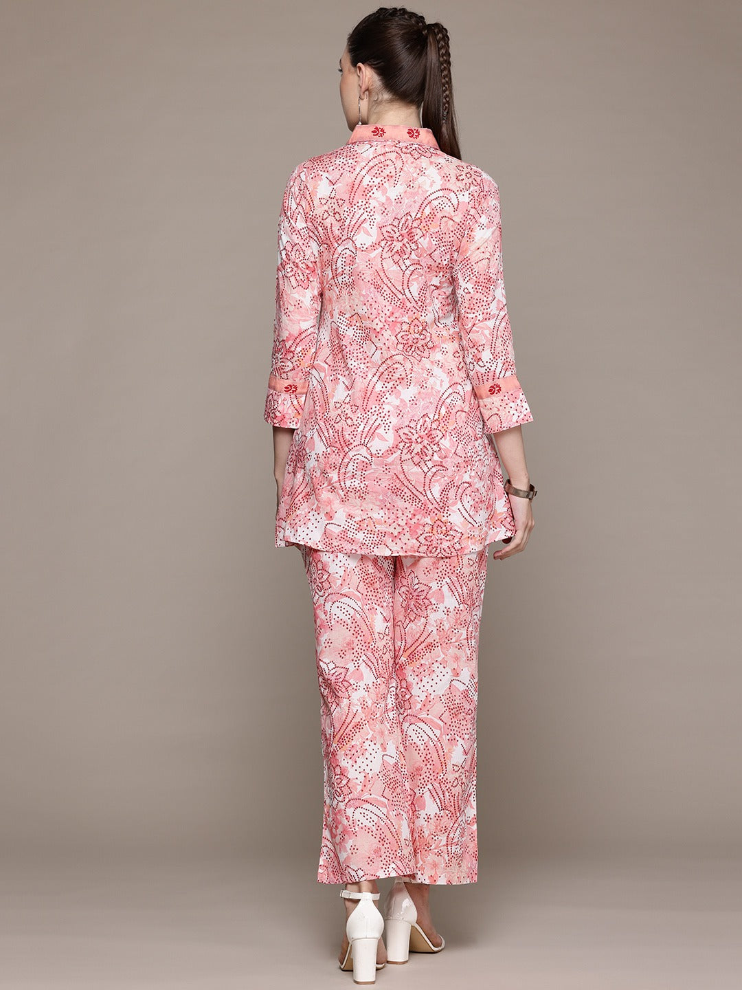 A Line Style Cotton Fabric Peach Color Co-Ord Set