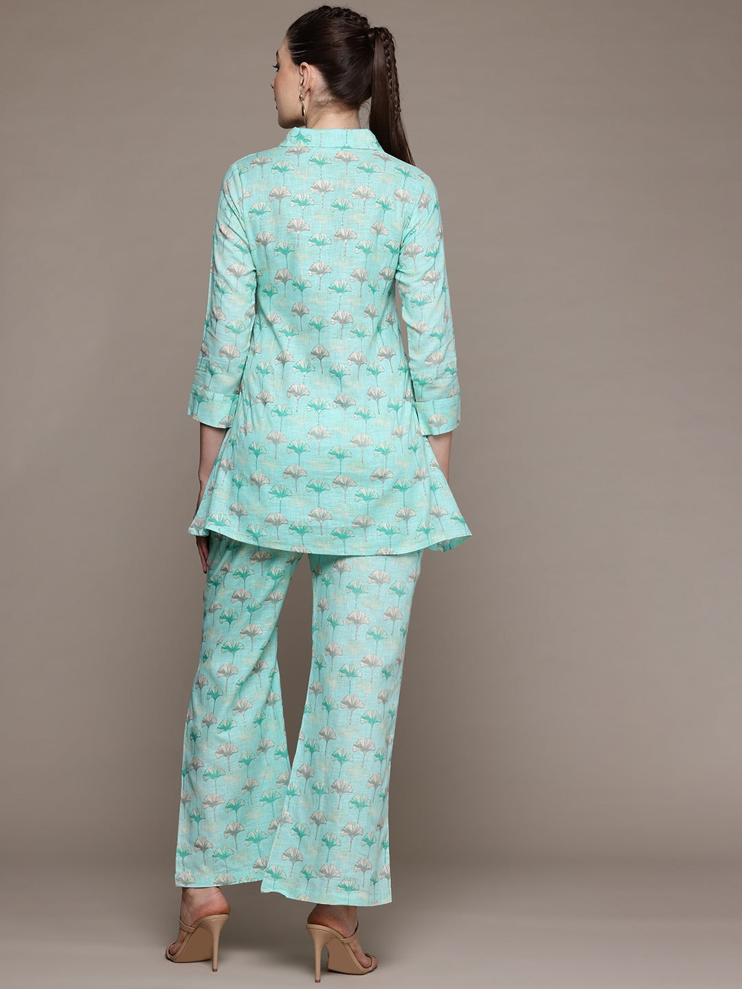 A Line Style Cotton Fabric Turquoise Blue Color Co-Ord Set