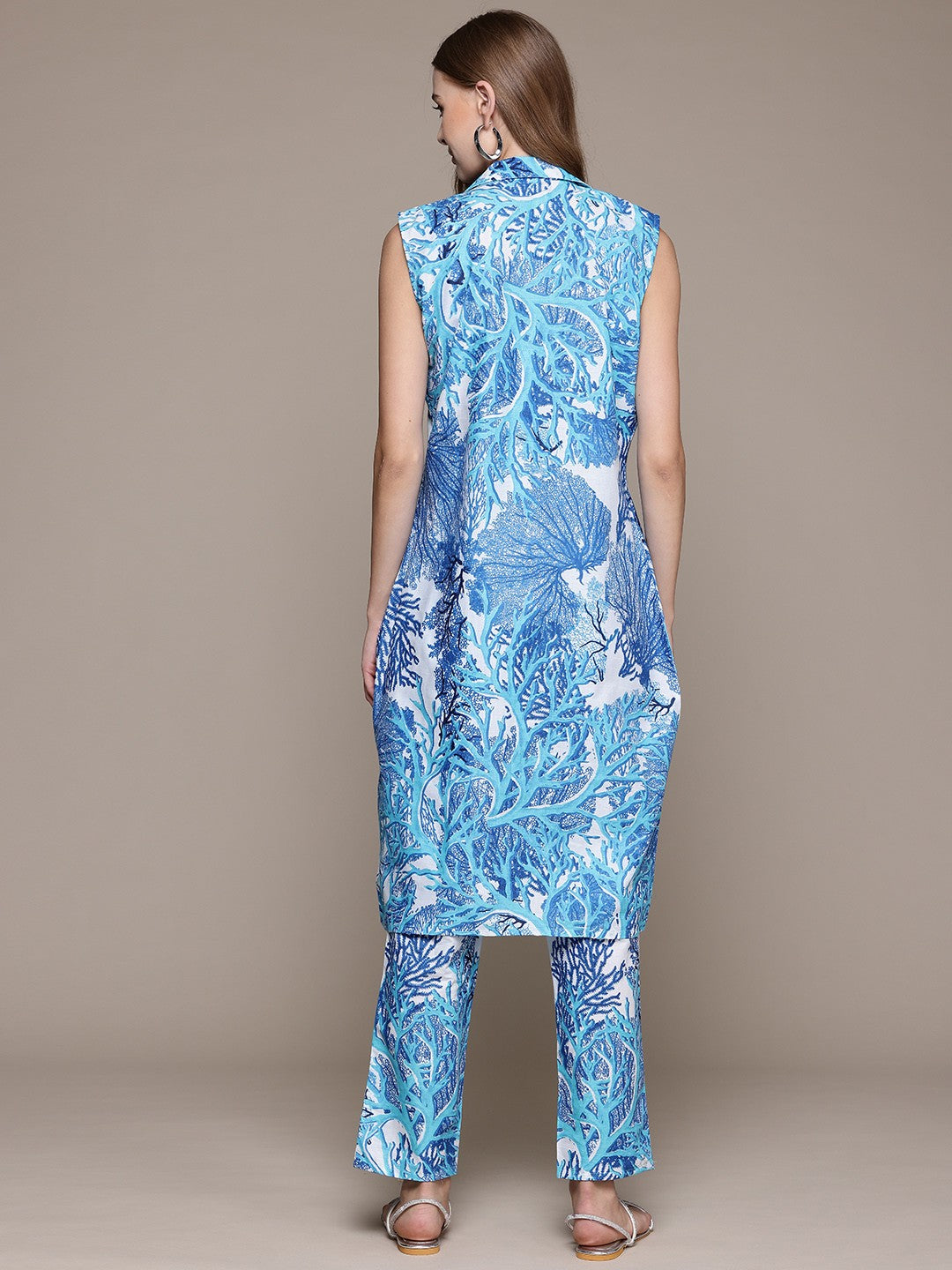 Straight Style Cotton Fabric Blue Color Co-Ord Set With Shrug
