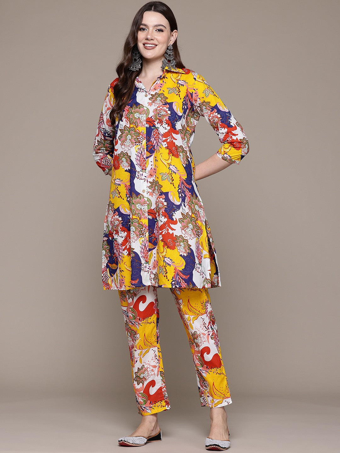 A line style Cotton fabric Multi color Co-ord set