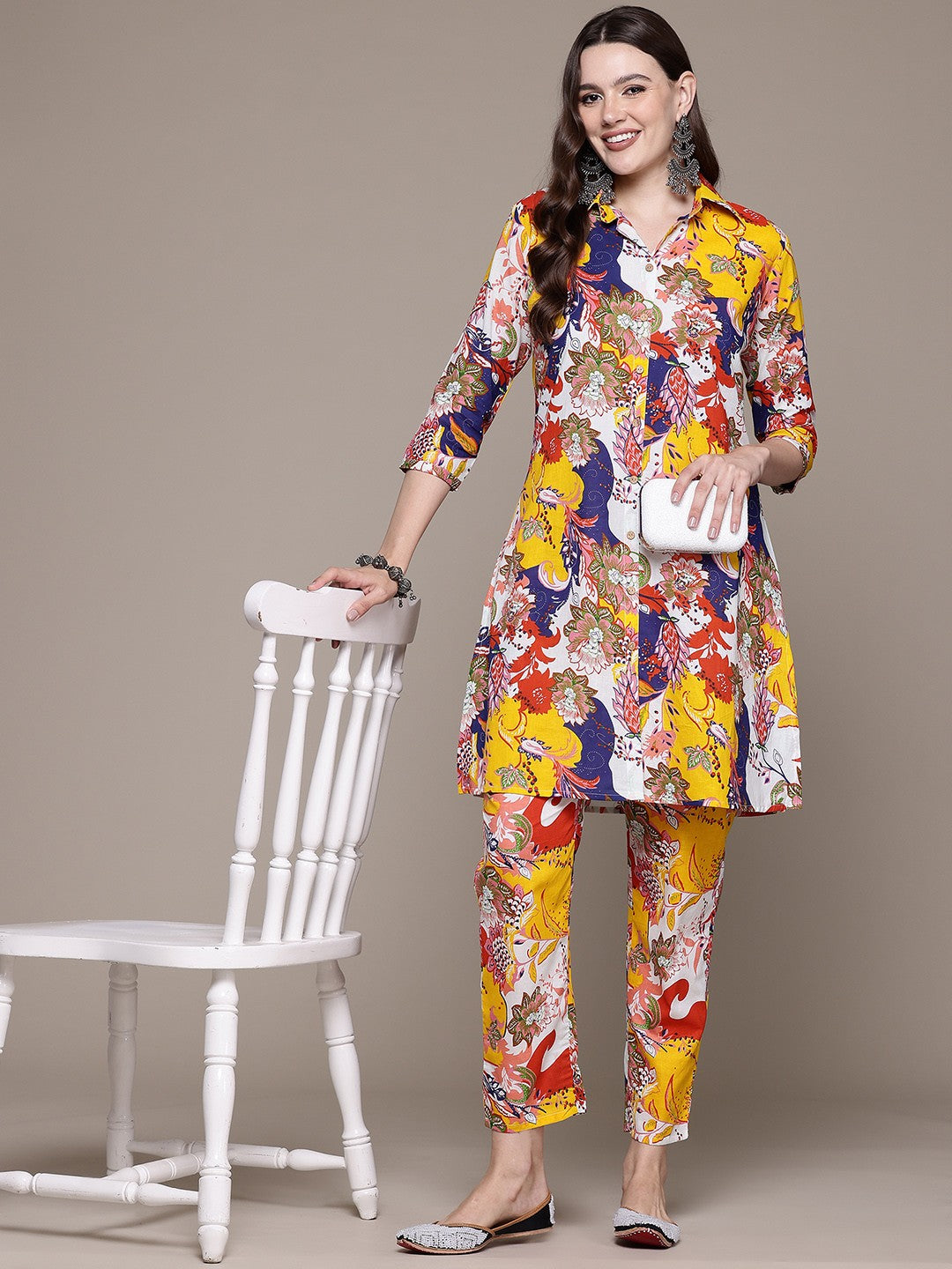 A line style Cotton fabric Multi color Co-ord set