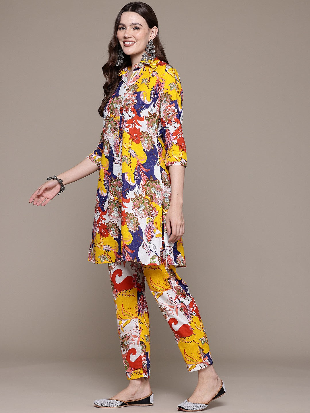 A line style Cotton fabric Multi color Co-ord set