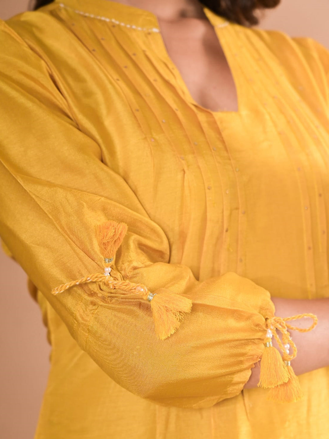 A Line Style Silk Fabric Yellow Color Embroidered & Sequence Kurta And Bottom