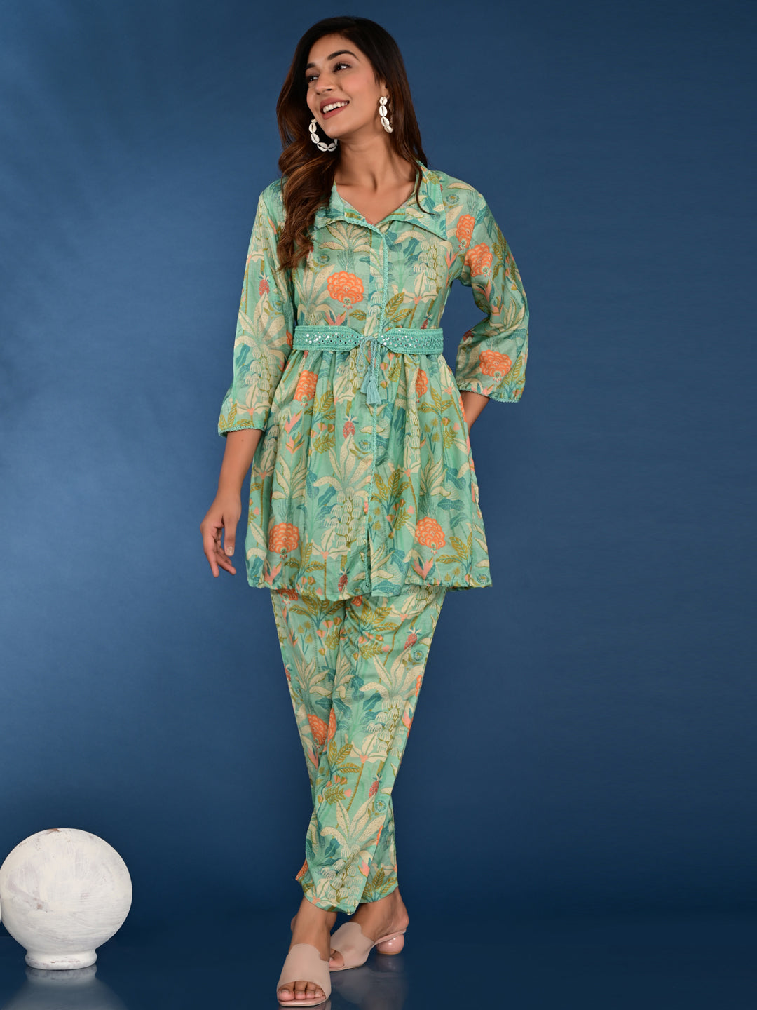 Anarkali Style Silk Fabric Green Color Printed Kurta And Bottom