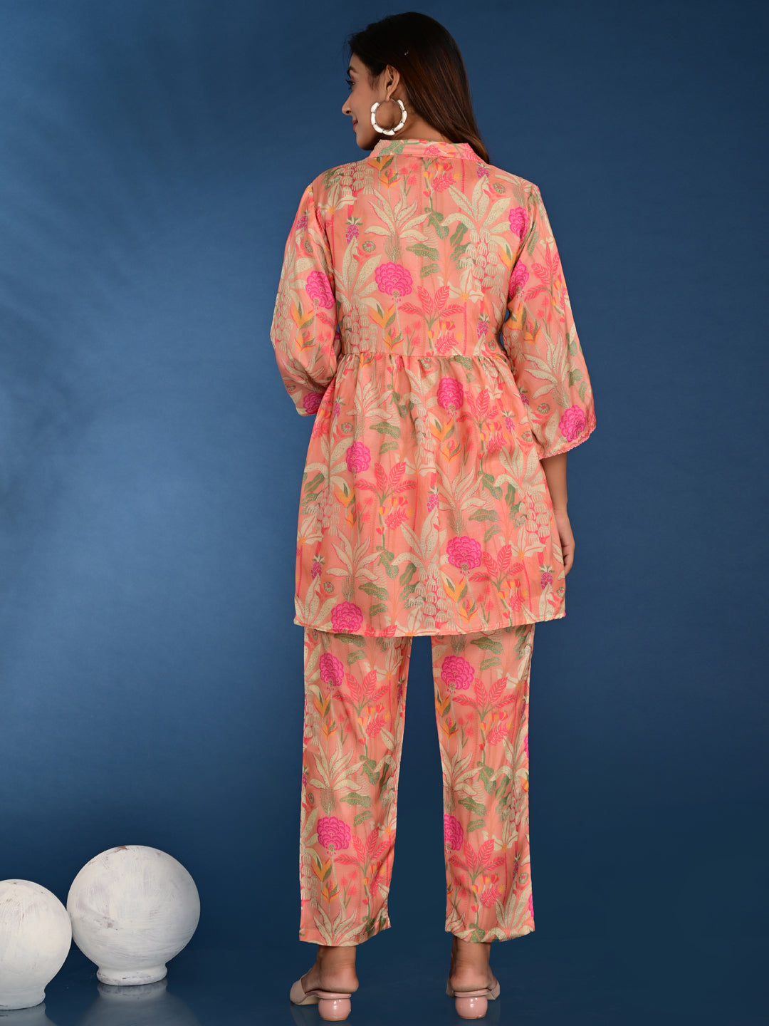 Anarkali Style Silk Fabric Pink Color Printed Kurta And Bottom