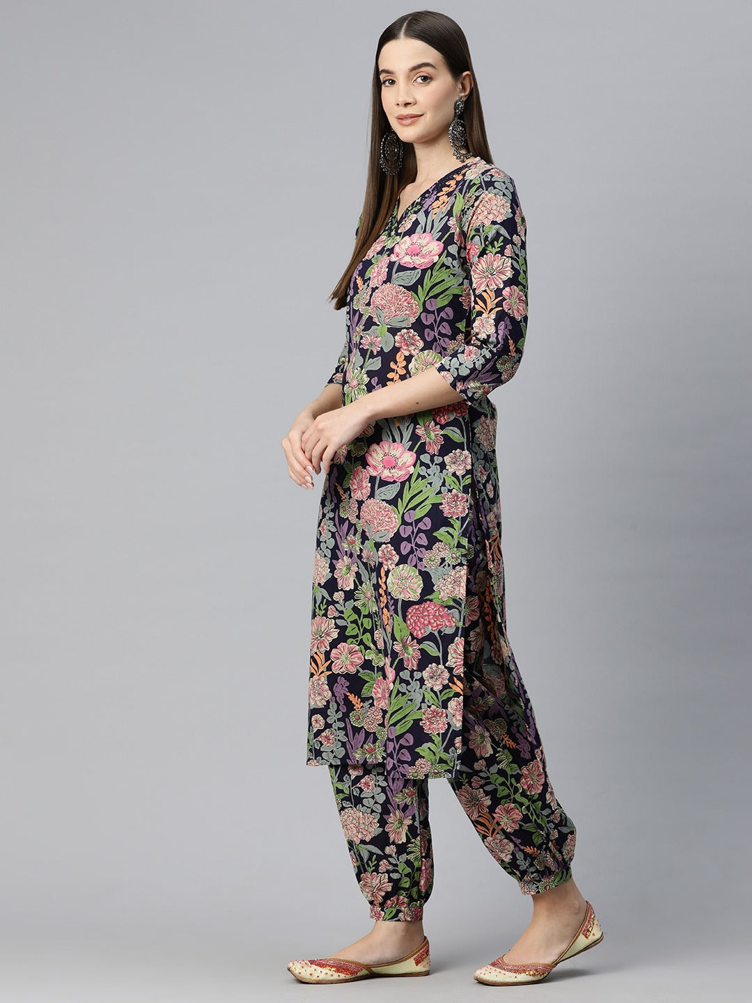 Straight Style Cotton Fabric Blue Color Kurta And Bottom With Dupatta