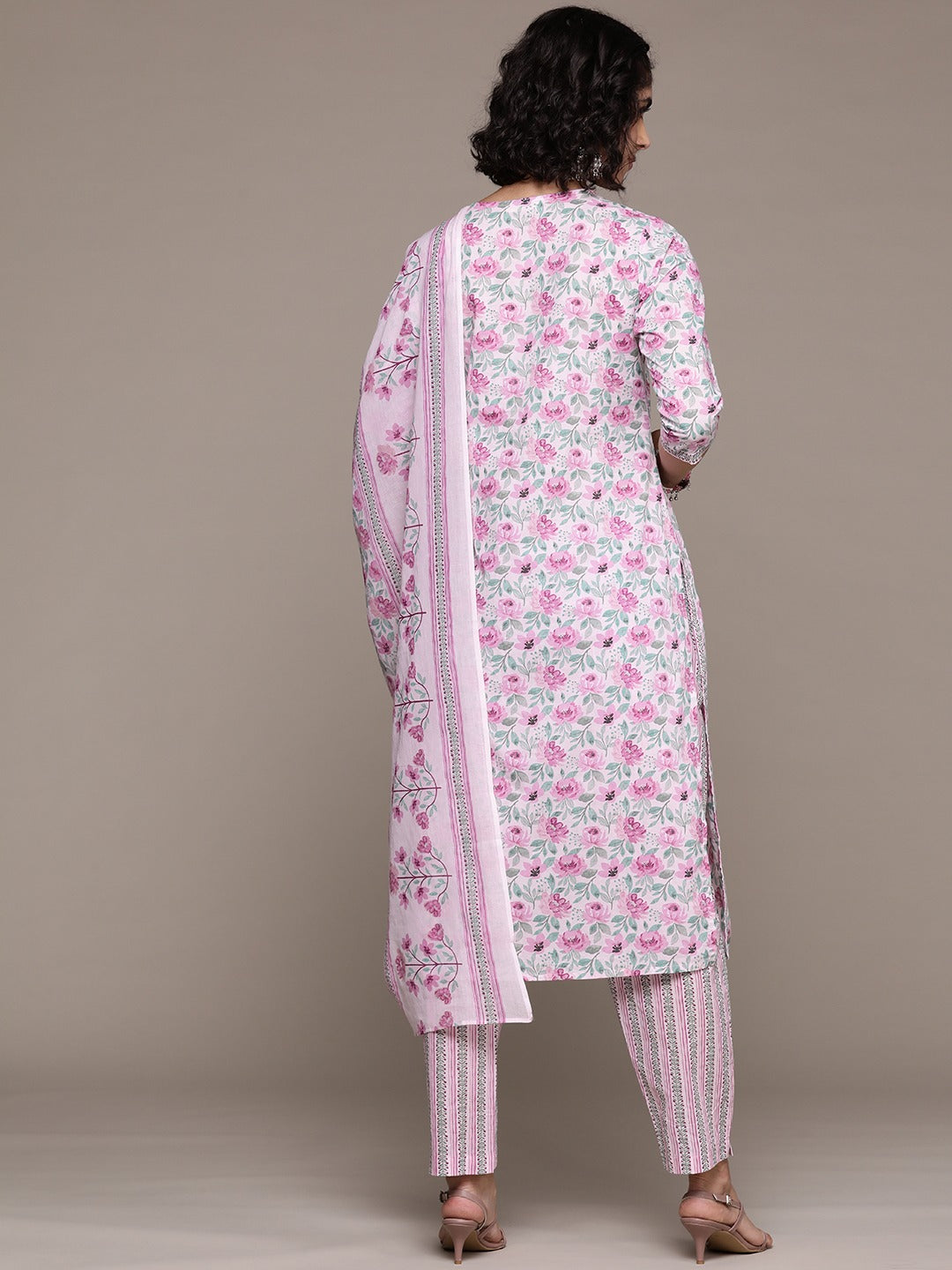 Straight style cotton fabric Pink color kurta with Bottom and dupatta