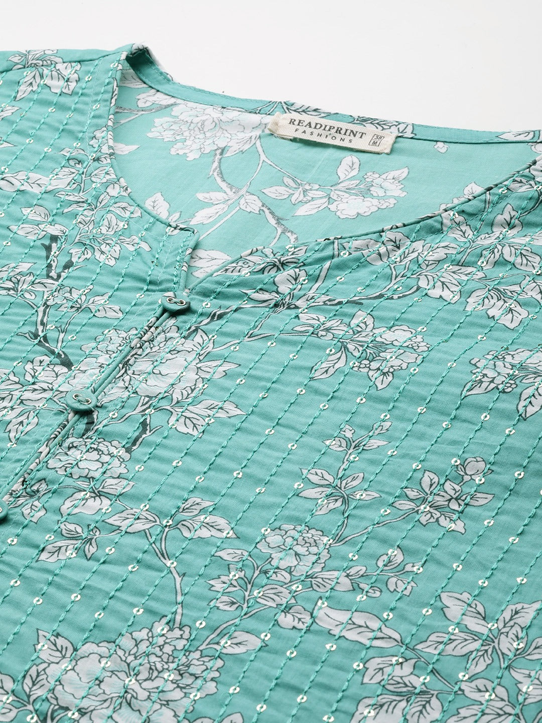 Straight style cotton fabric Sea green color kurta with Bottom and dupatta