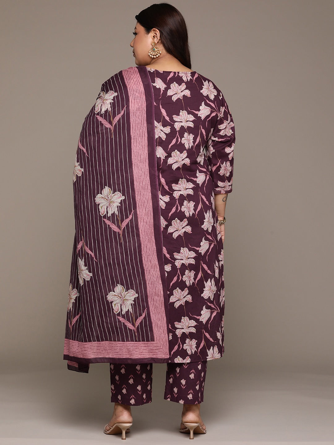 Plus Size Straight style cotton fabric Violet color kurta with Bottom and dupatta