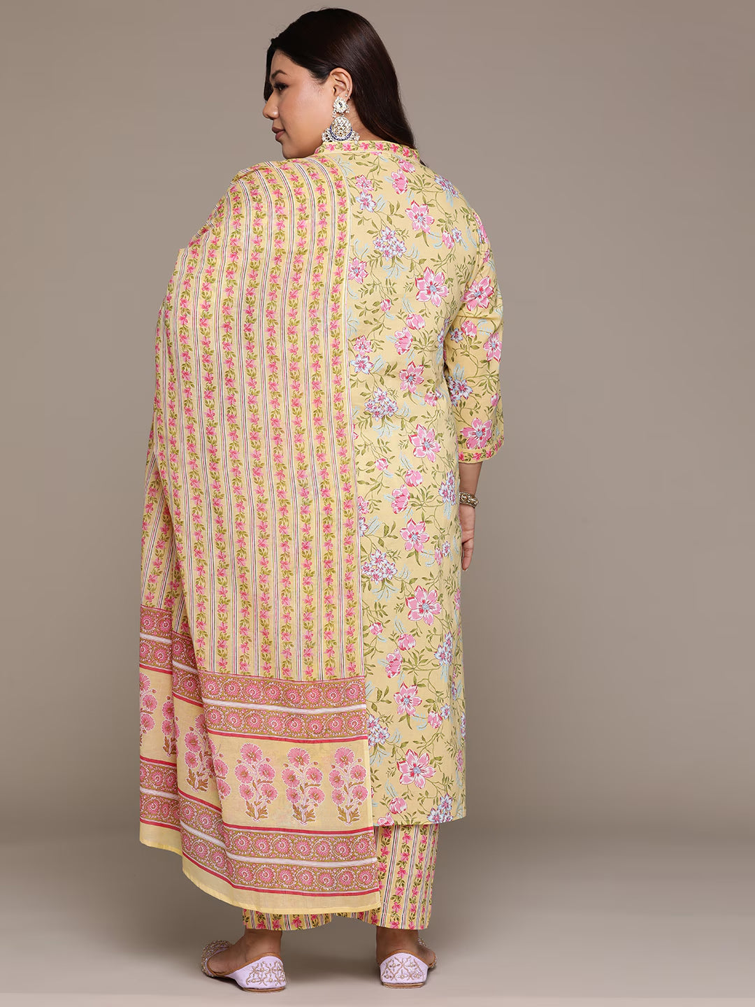 Plus Size Straight style cotton fabric Yellow color kurta with Bottom and Dupatta