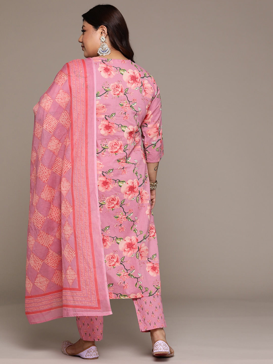 Plus Size Straight style cotton fabric Mauve color kurta with Bottom and Dupatta