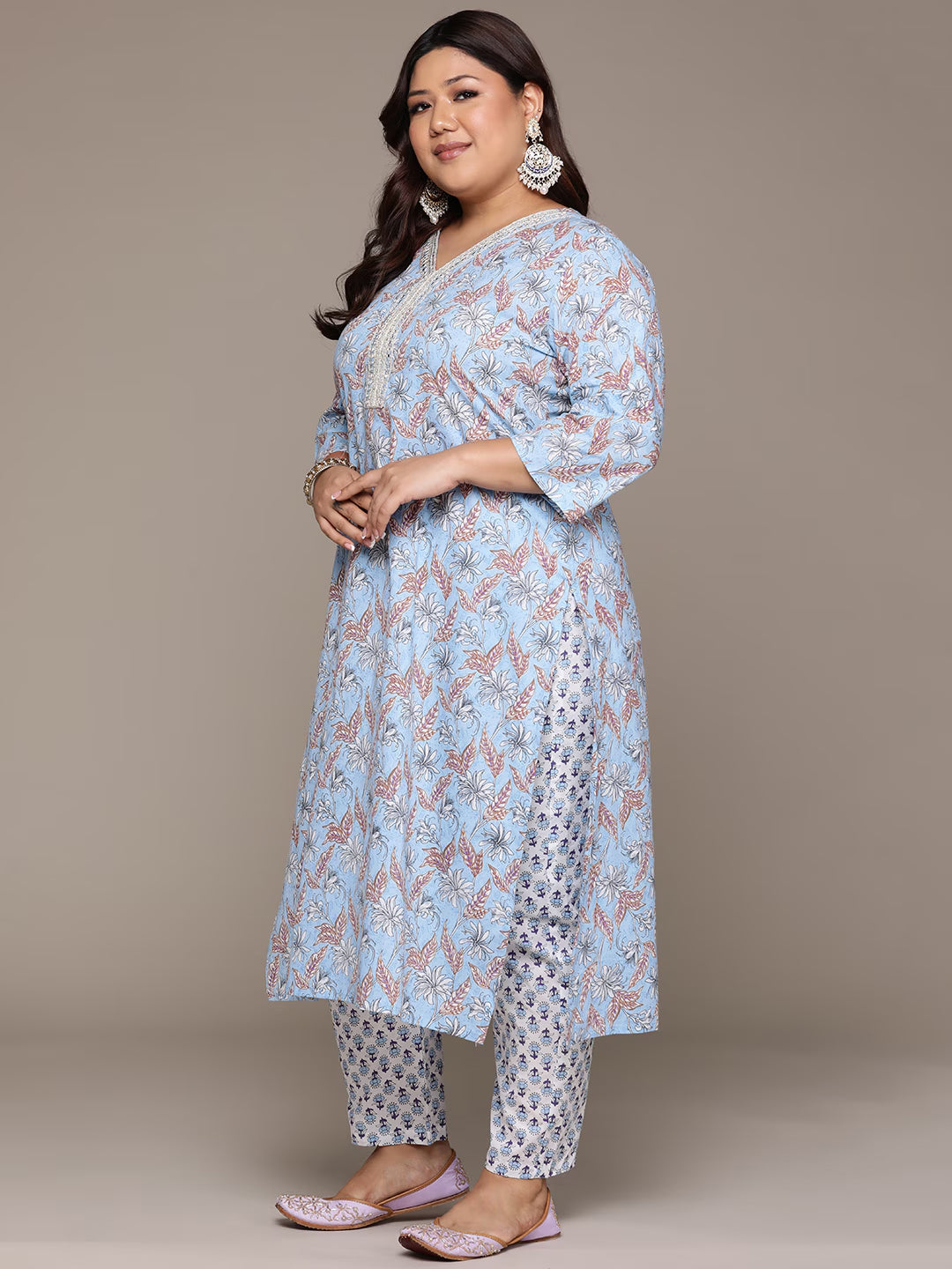 Plus Size Straight style cotton fabric Blue color kurta with Bottom and Dupatta