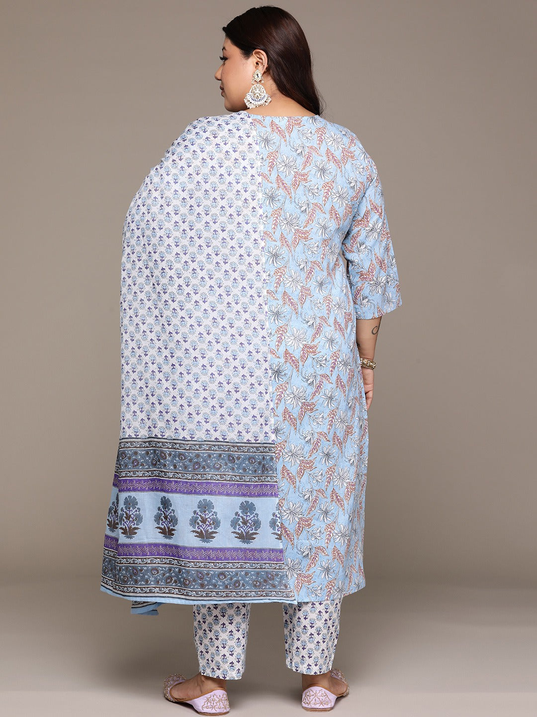 Plus Size Straight style cotton fabric Blue color kurta with Bottom and Dupatta