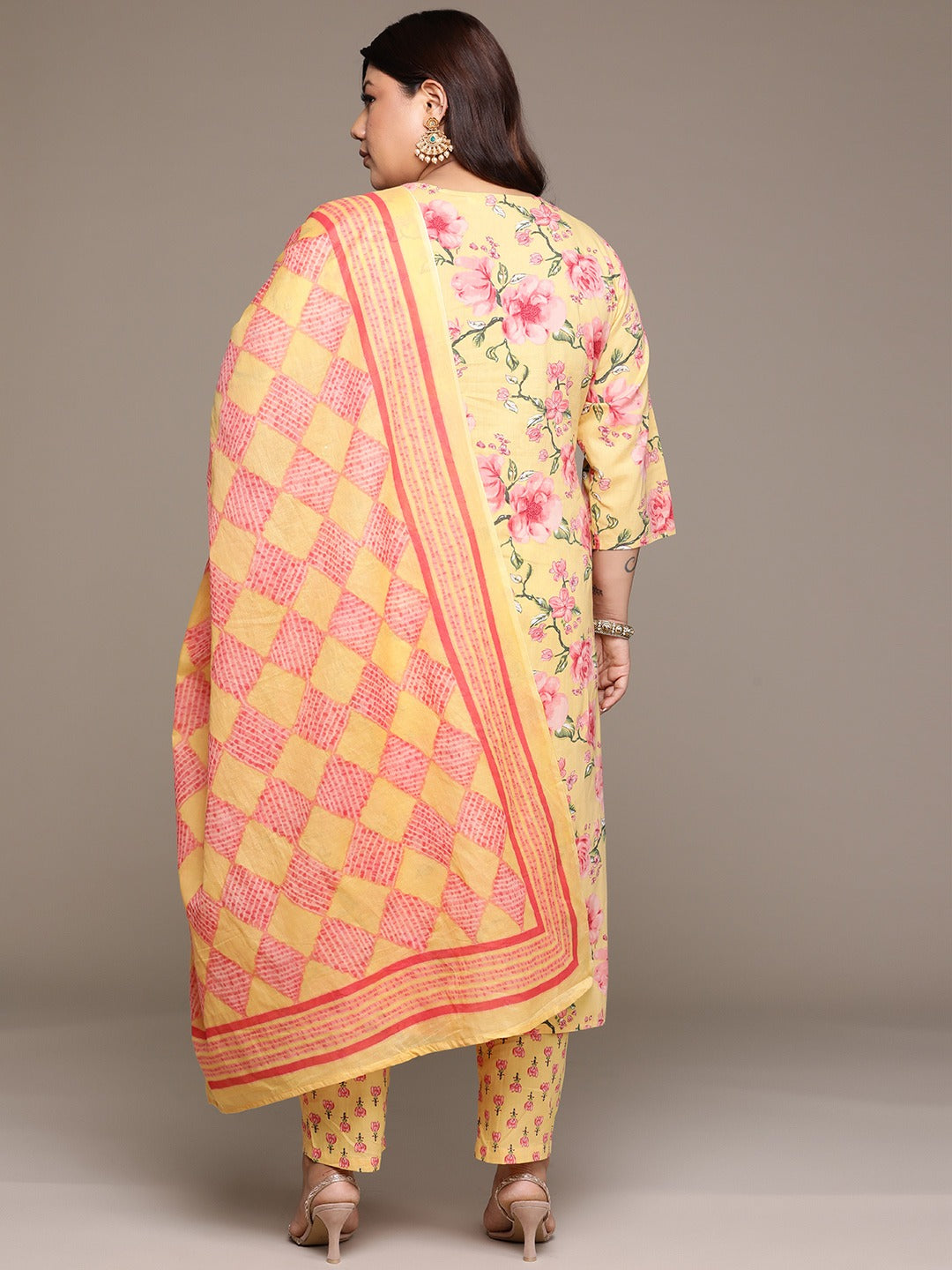Plus Size Straight style cotton fabric Yellow color kurta with Bottom and Dupatta